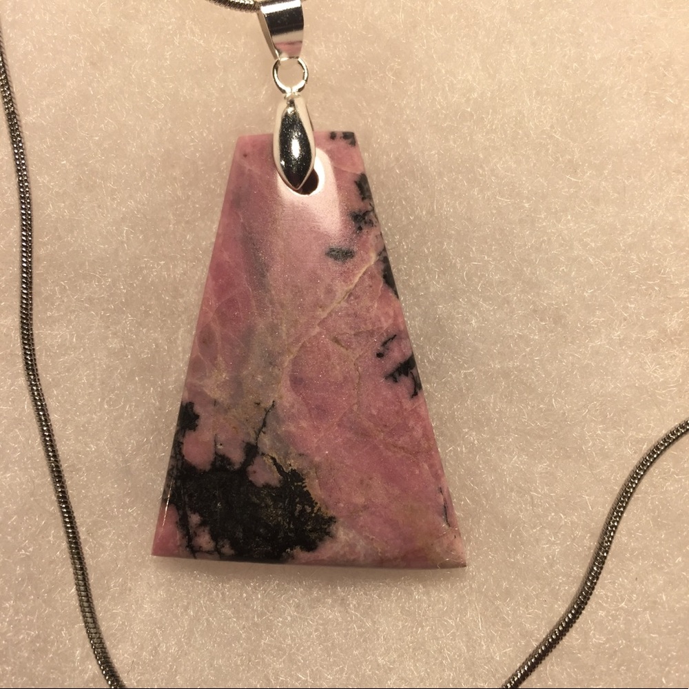Rhodochrosite Cabochon Pendant Necklace 18”